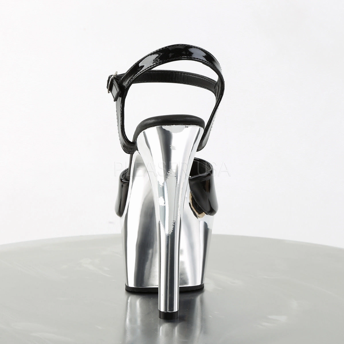 6 Inch Heel ASPIRE-609 Black Silver Chrome Ankle Boots V Cut