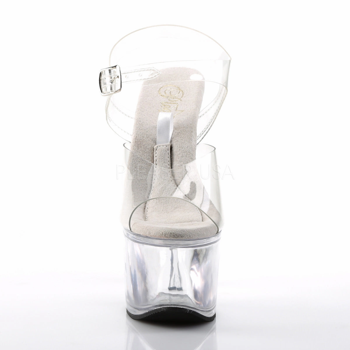 7 Inch Heel TREASURE-708 Clear Heart Buckle Ankle Boots