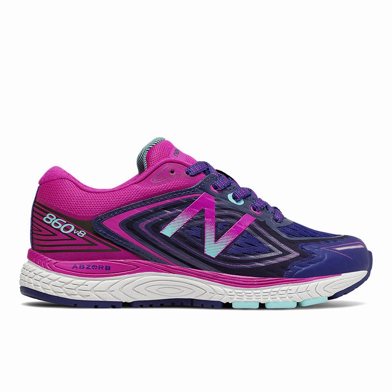 860v9 - Navy with Electric Pink - Kids Trail Running Shoes With A Wide Toe Box