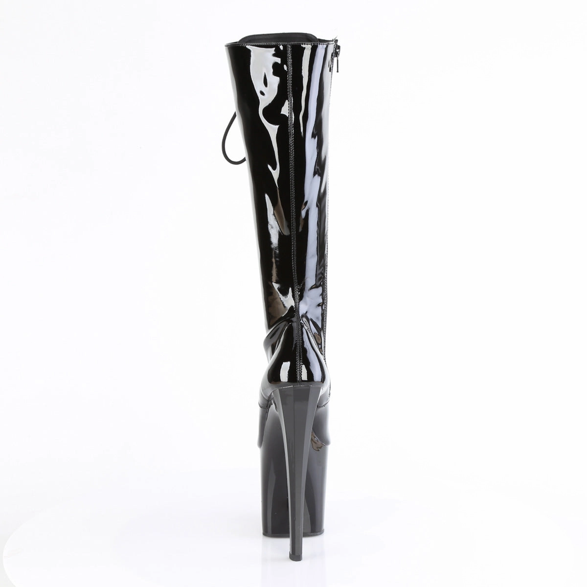 Knee High Logging Boots 8 Inch Heel ENCHANT-2023 Black Stretch Patent