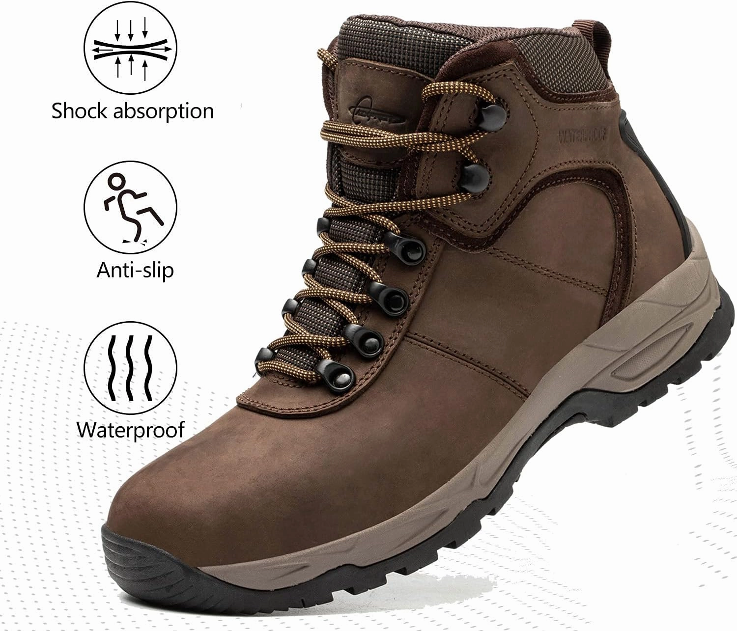 'AZXPROT Waterproof Hiking Boots for Men, 6'' Comfortable Soft Toe Shoes Mid Non Slip Hiking Shoes Outdoor Travel Shoes Leather Hiking Backpack Boots' Asics Gel Course Glide Golf Shoes