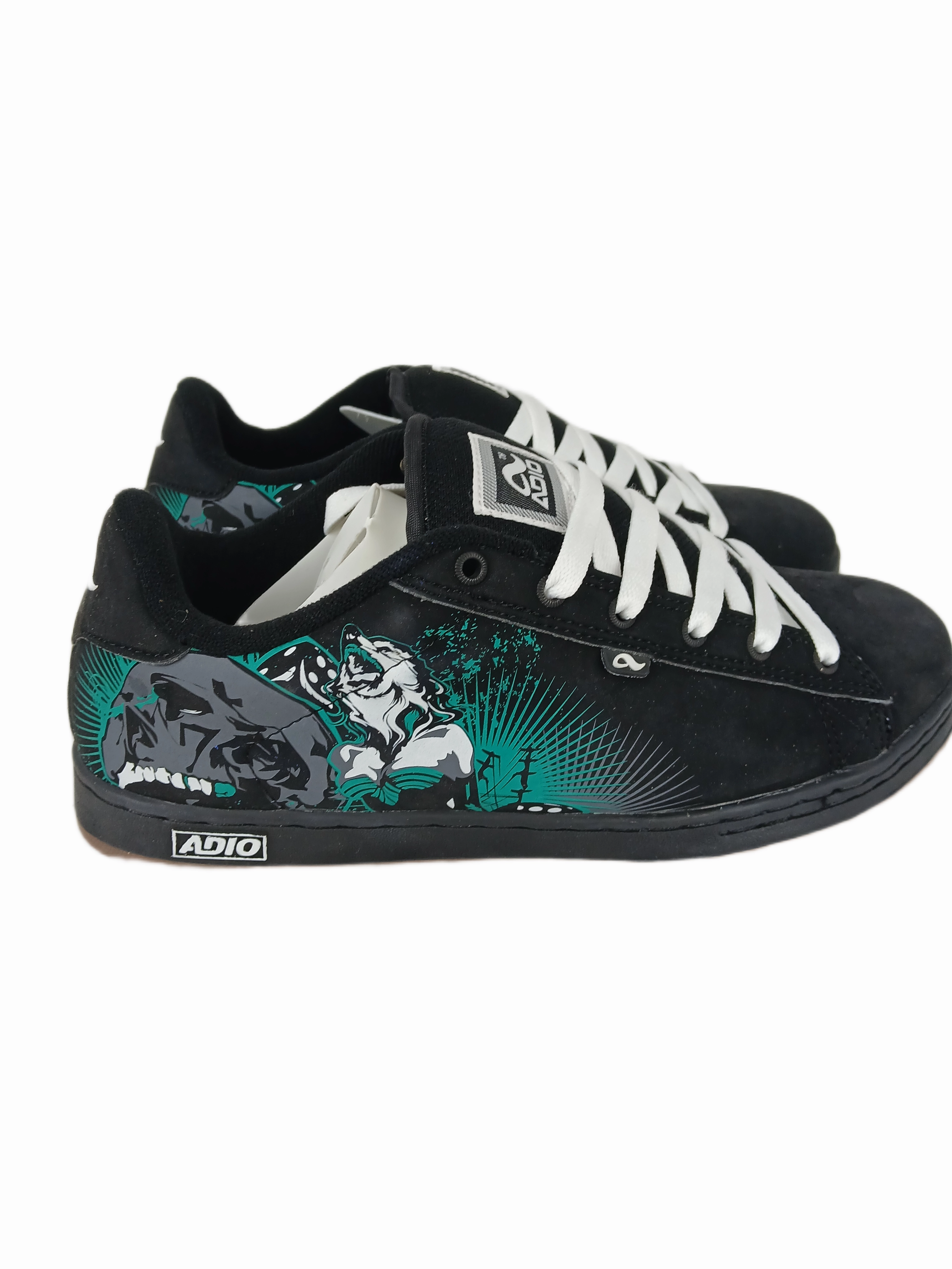 Adio Eugene SL Black Green Gum Wolf Skull Print US Mens Size 9.5 Vintage Sample Shoes Nike Shoes With Neon