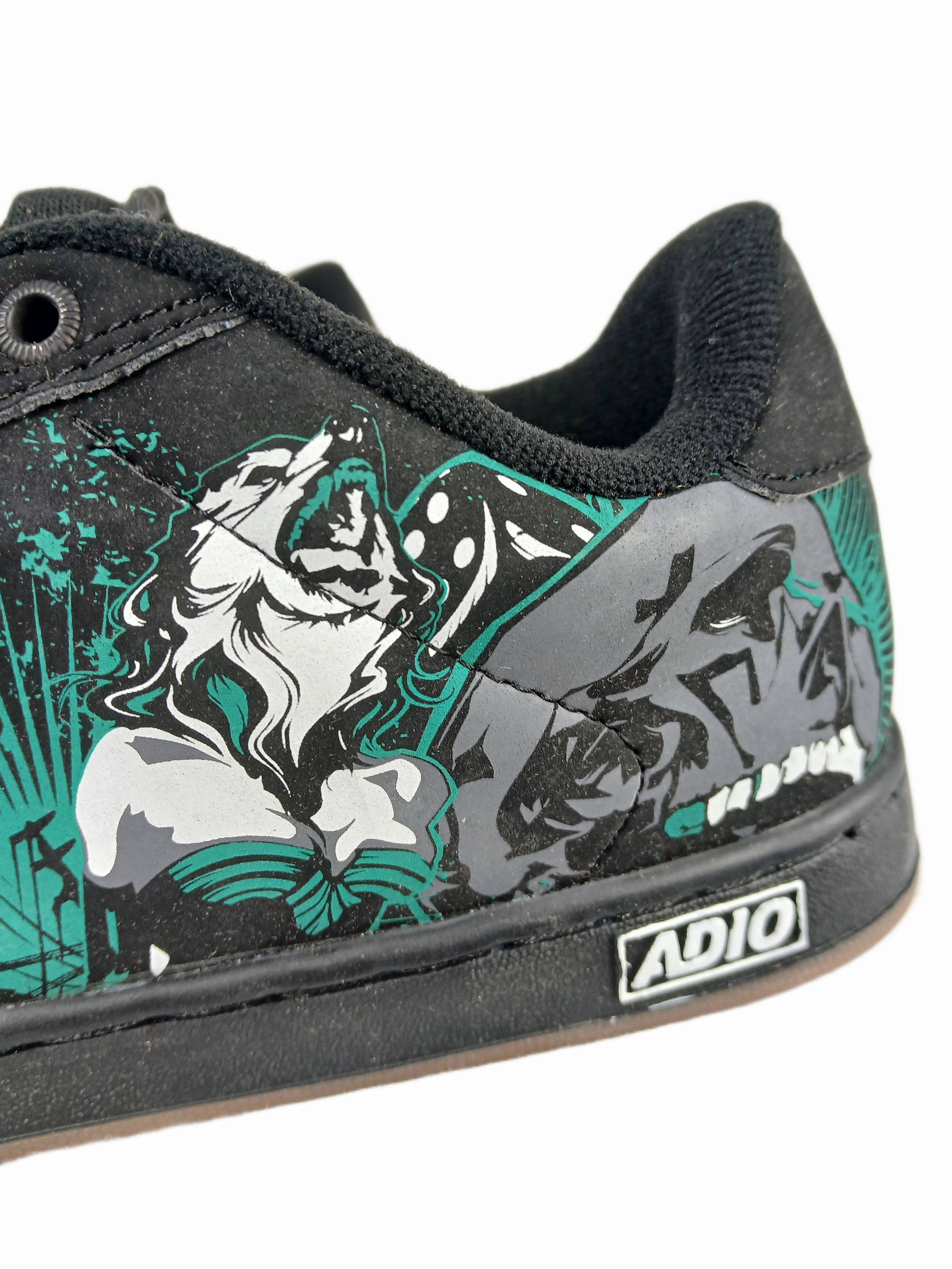 Nike Sale Adio Eugene SL Black Green Gum Wolf Skull Print US Mens Size 9.5 Vintage Sample Shoes