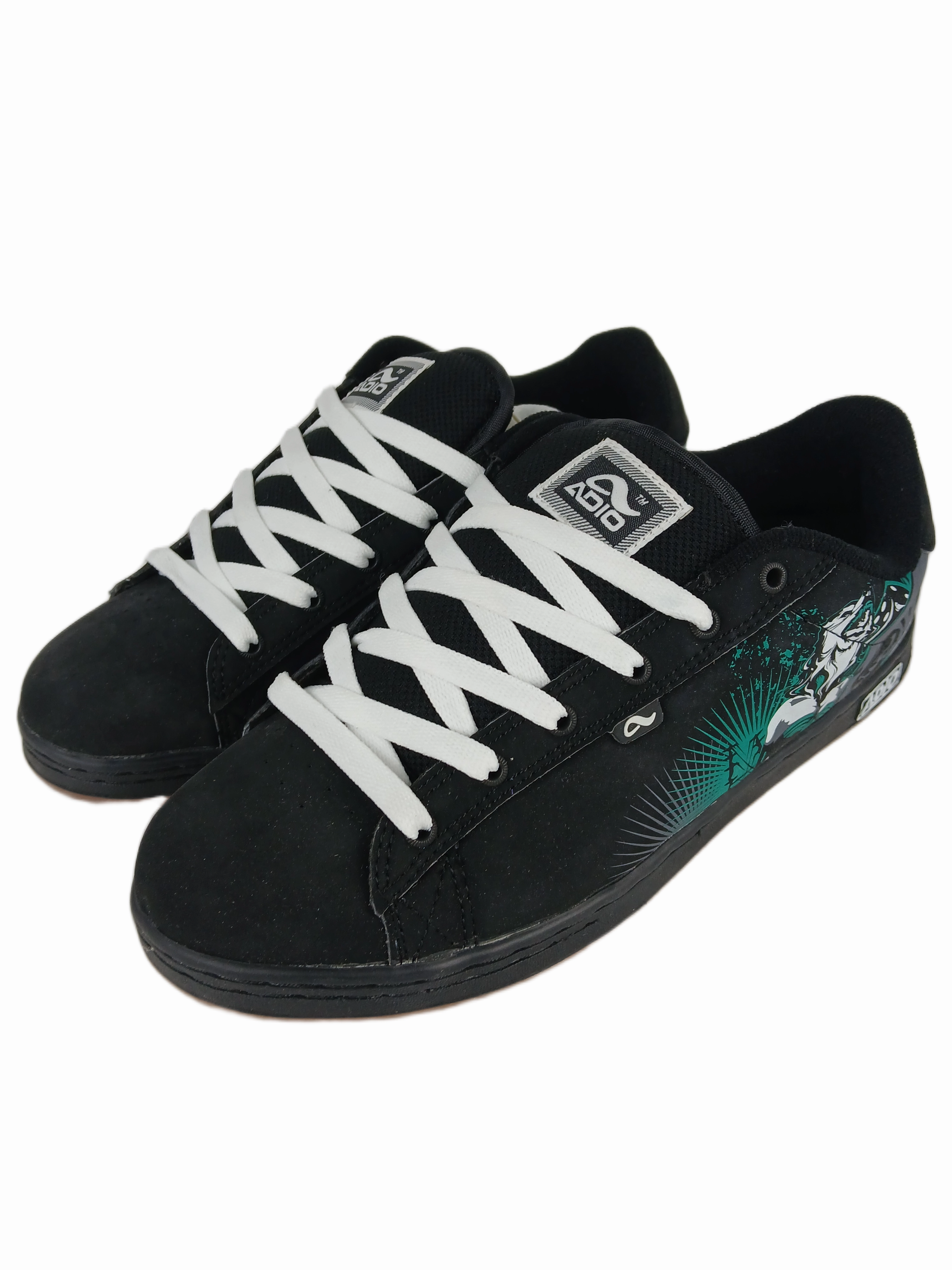 Nike Free Running Shoes Adio Eugene SL Black Green Gum Wolf Skull Print US Mens Size 9.5 Vintage Sample Shoes