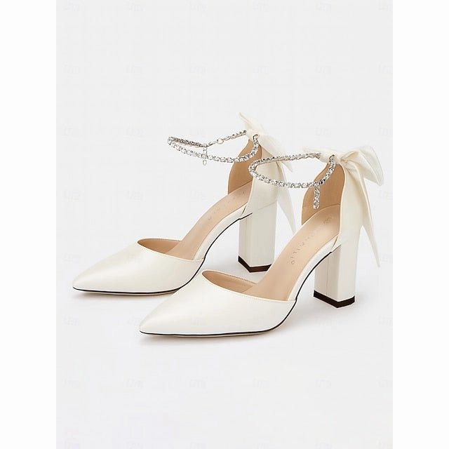 Elegant Ankle Heel Block Satin Pumps Toe Women's - Pointed Lavish Ankle Boots