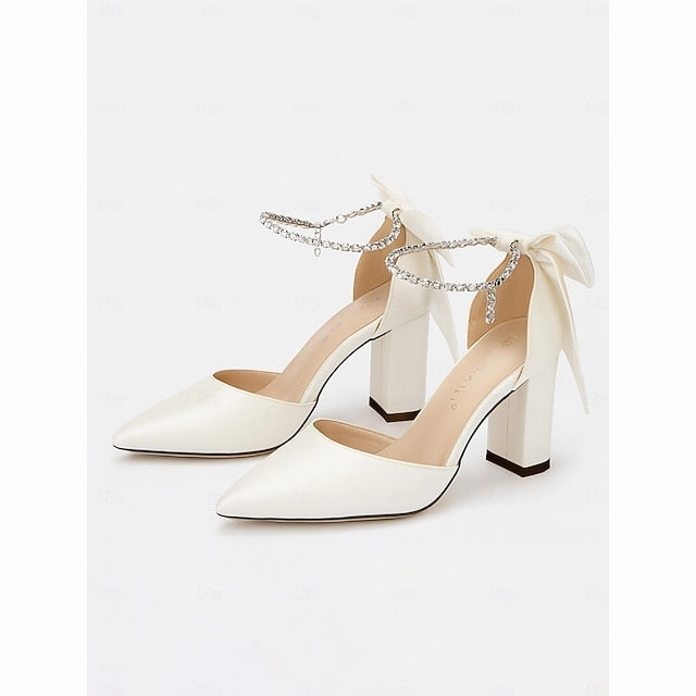 Elegant Ankle Heel Block Satin Pumps Toe Women's - Pointed Boot For Fracture Ankle