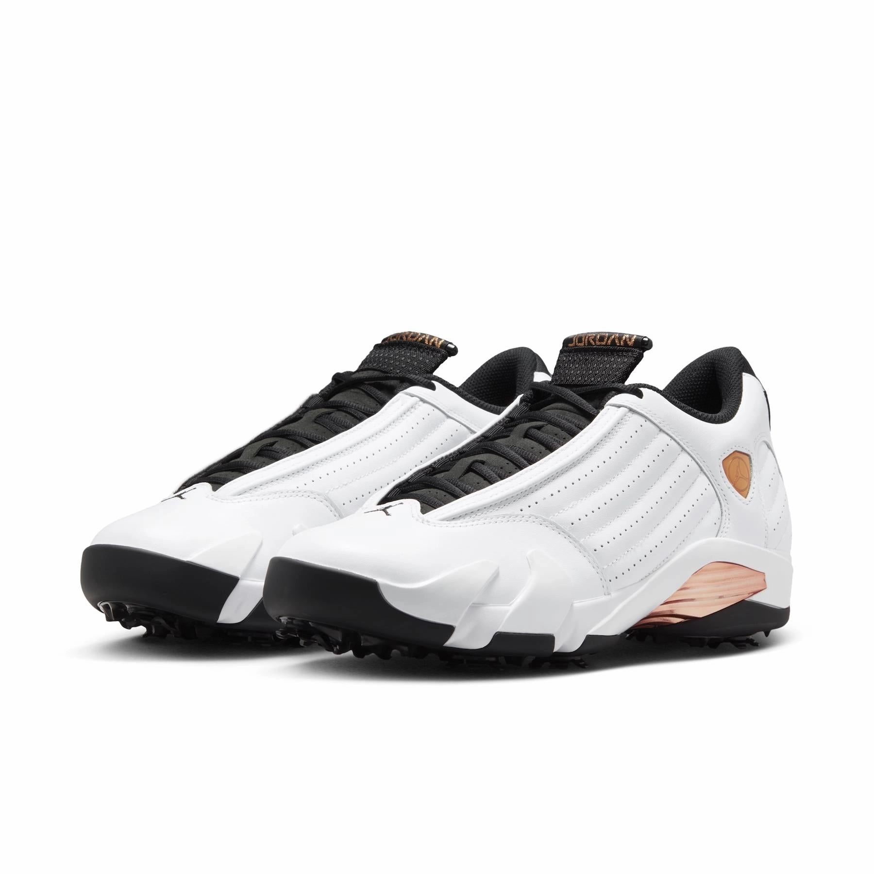 Flat Sole Nike Shoes Air Jordan 14 NRG U25 Golf Shoes White/Metallic Copper/Black