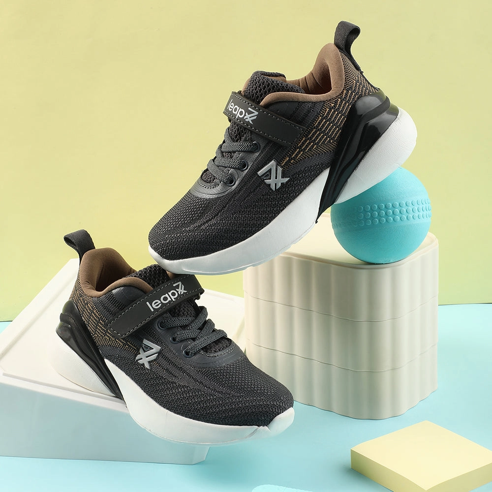 Leap7x Dark Grey Sports Lacing Running Shoes For Kids COVER-02 By Liberty Trail Running Shoes Sale
