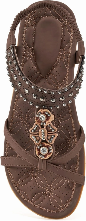 Asics Running Shoe Types Alicegana Womens Sandals Shoes Comfort Walking with Non Slip on Casual Summer Beach Shoes Dress Ankle Elastic Jeweled Bohemian Flats