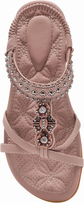 Alicegana Womens Sandals Shoes Comfort Walking with Non Slip on Casual Summer Beach Shoes Dress Ankle Elastic Jeweled Bohemian Flats Asics Shoes Superblast