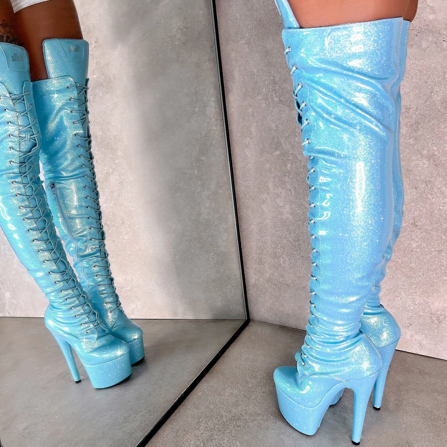 Knee High Boots Slim The Glitterati Thigh High - Baby Blues *2.0* - 7 INCH