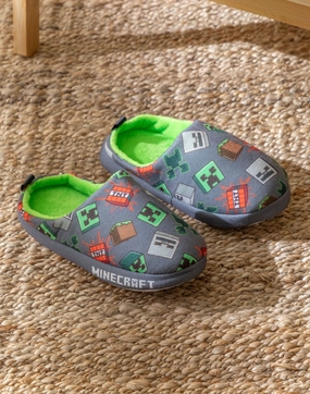 Minecraft Boys Grey Loafer Slippers Slippered
