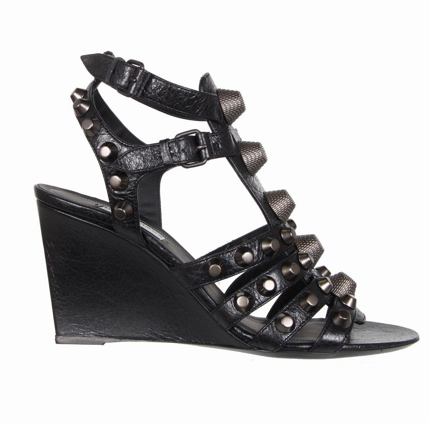 Studded Gladiator Wedge 80 G12, Black/Gunmetal Easy Steps Ankle Boots