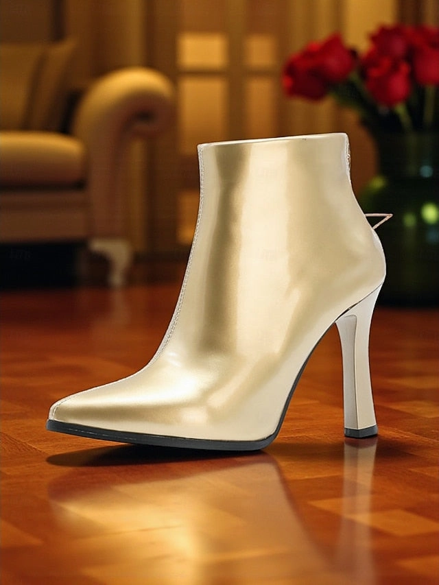 Heel with Boots Ankle Lining Faux Women's Stiletto Fur Gold