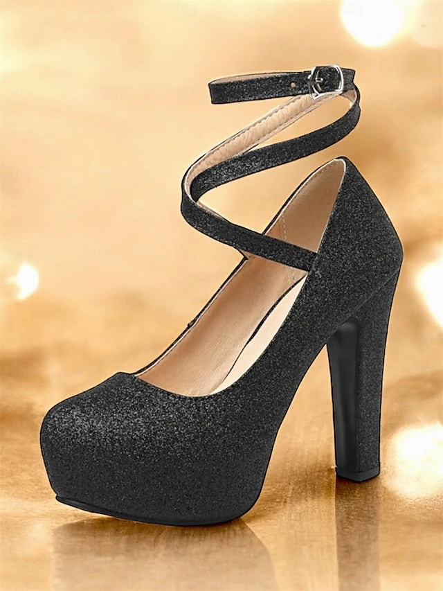 Ankle Platform  Heels Glitter Women's Strap Pink with