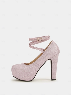 Ankle Platform  Heels Glitter Women's Strap Pink with Ankle Comfort Boots