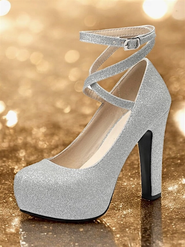 Ankle Platform  Heels Glitter Women's Strap Pink with