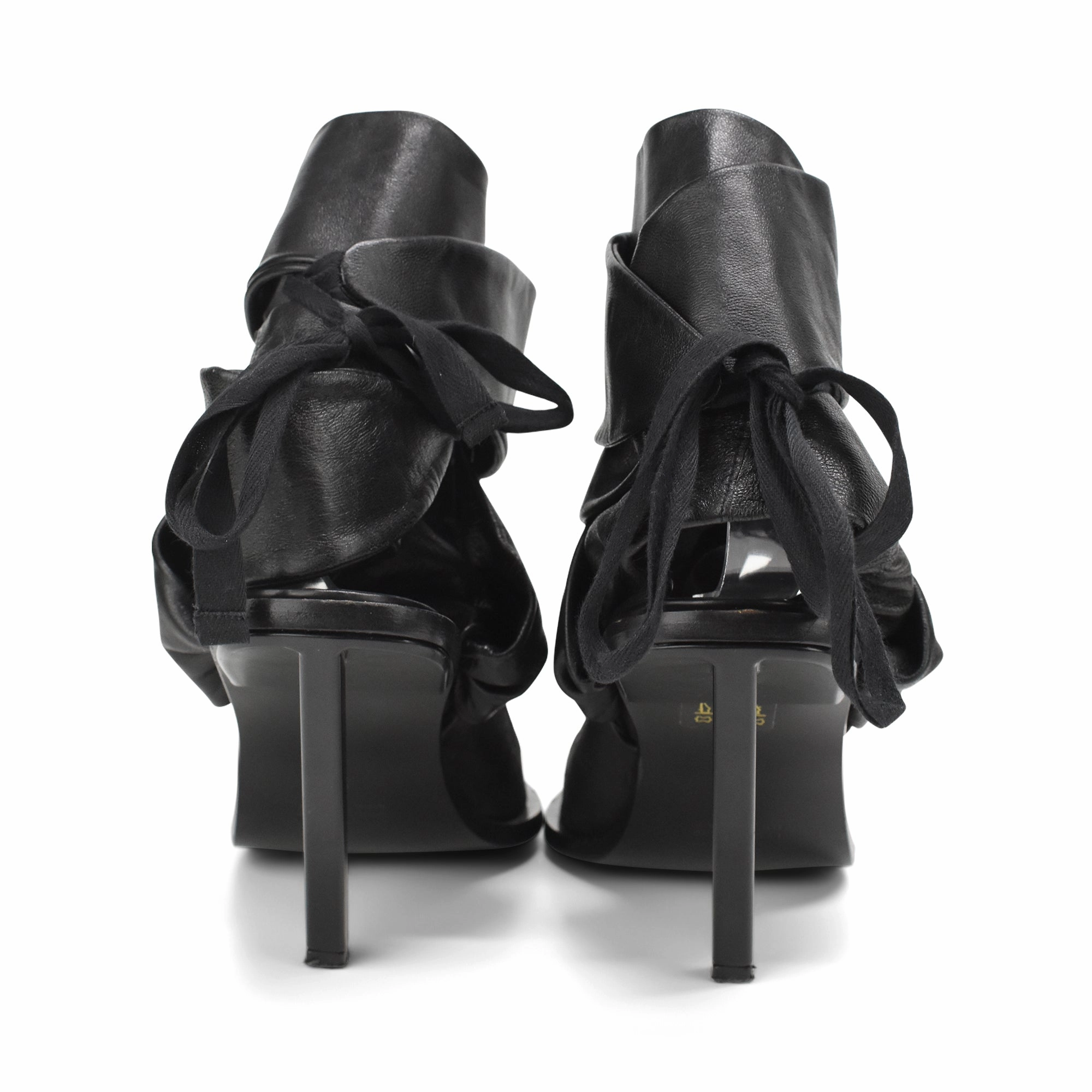 Ann Demeulemeester Wrap Heels - Women's 39 Pointed Leather Ankle Boots