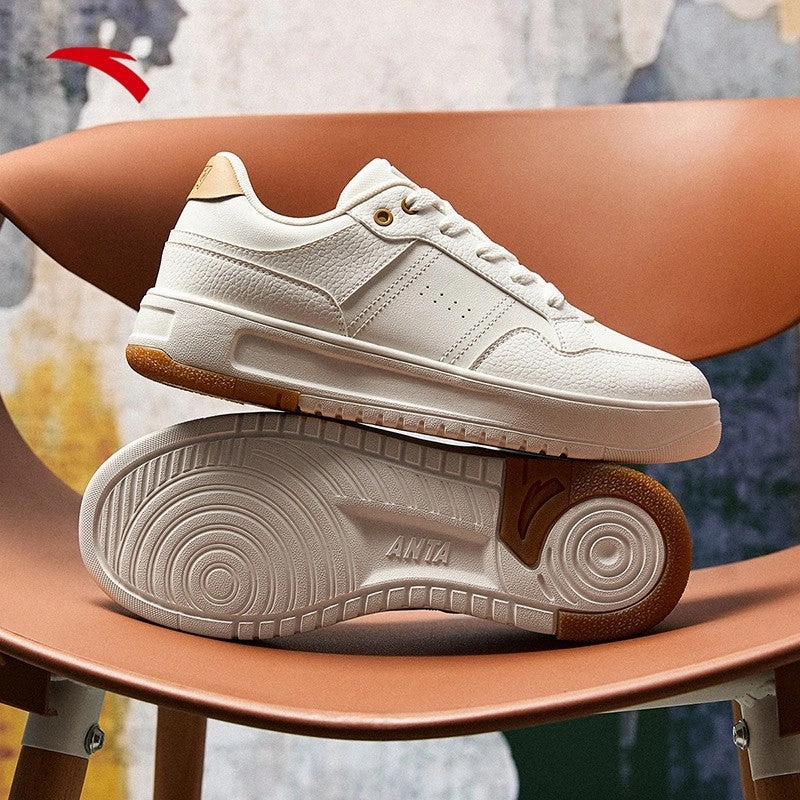 Best Mid Top Skate Shoes ANTA Men Bamboo-Breaker Skate Shoes Casual Shoes/Sneakers 1125A8012-1 -Ivory White/Cocoa Brown (Kasut Lelaki Kasual)