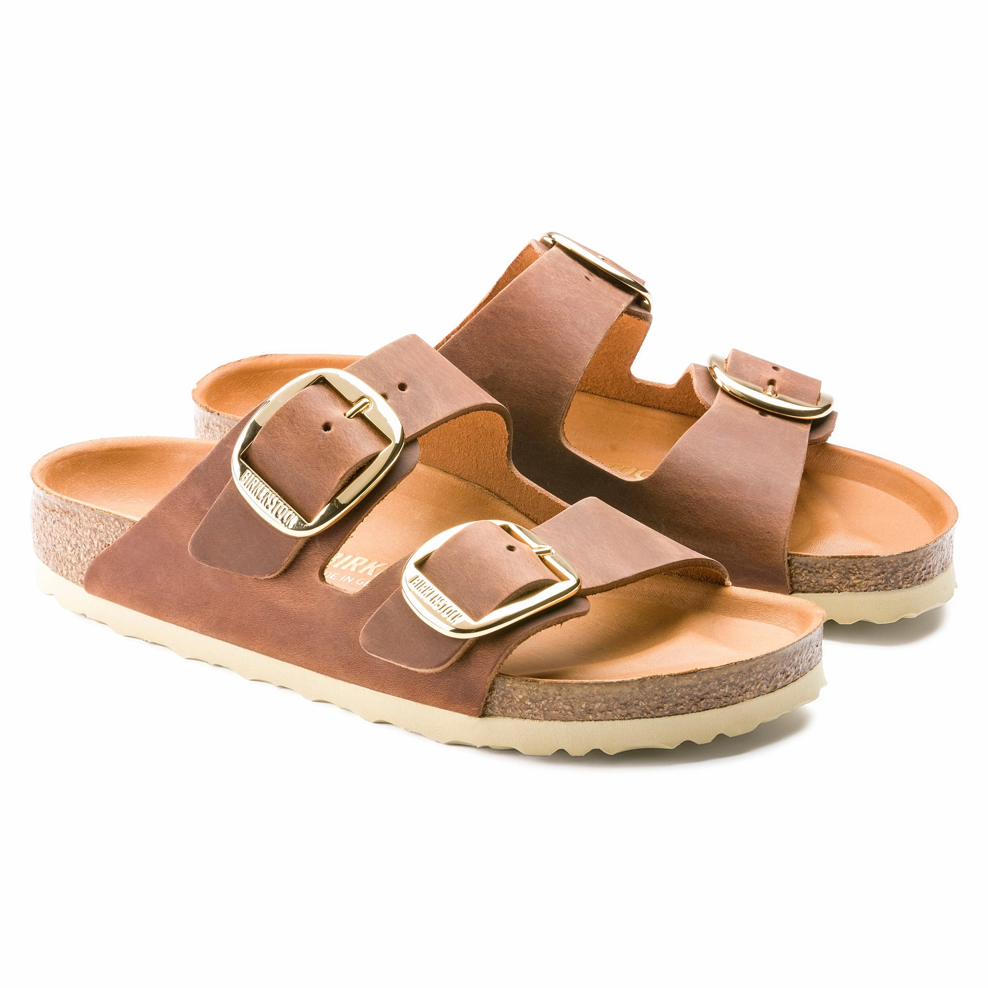 Arizona Cognac Big Buckle Regular Silver Sandals