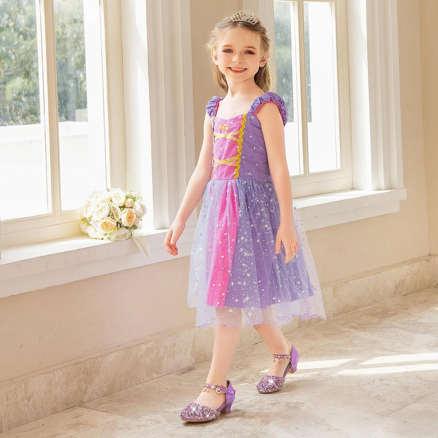 Furdeour Girls Dress Shoes Princess Crystal High Heels Closed Toe Party Wedding Flower Girls Shoes Toddler Little Big Kid Asics Running Shoes Size 6