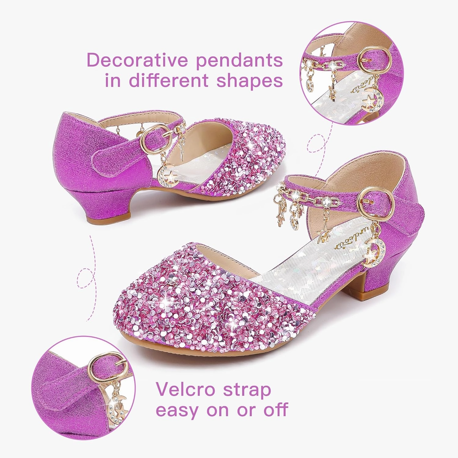 Furdeour Girls Dress Shoes Princess Crystal High Heels Closed Toe Party Wedding Flower Girls Shoes Toddler Little Big Kid Asics Gt-1000 9 Running Shoes