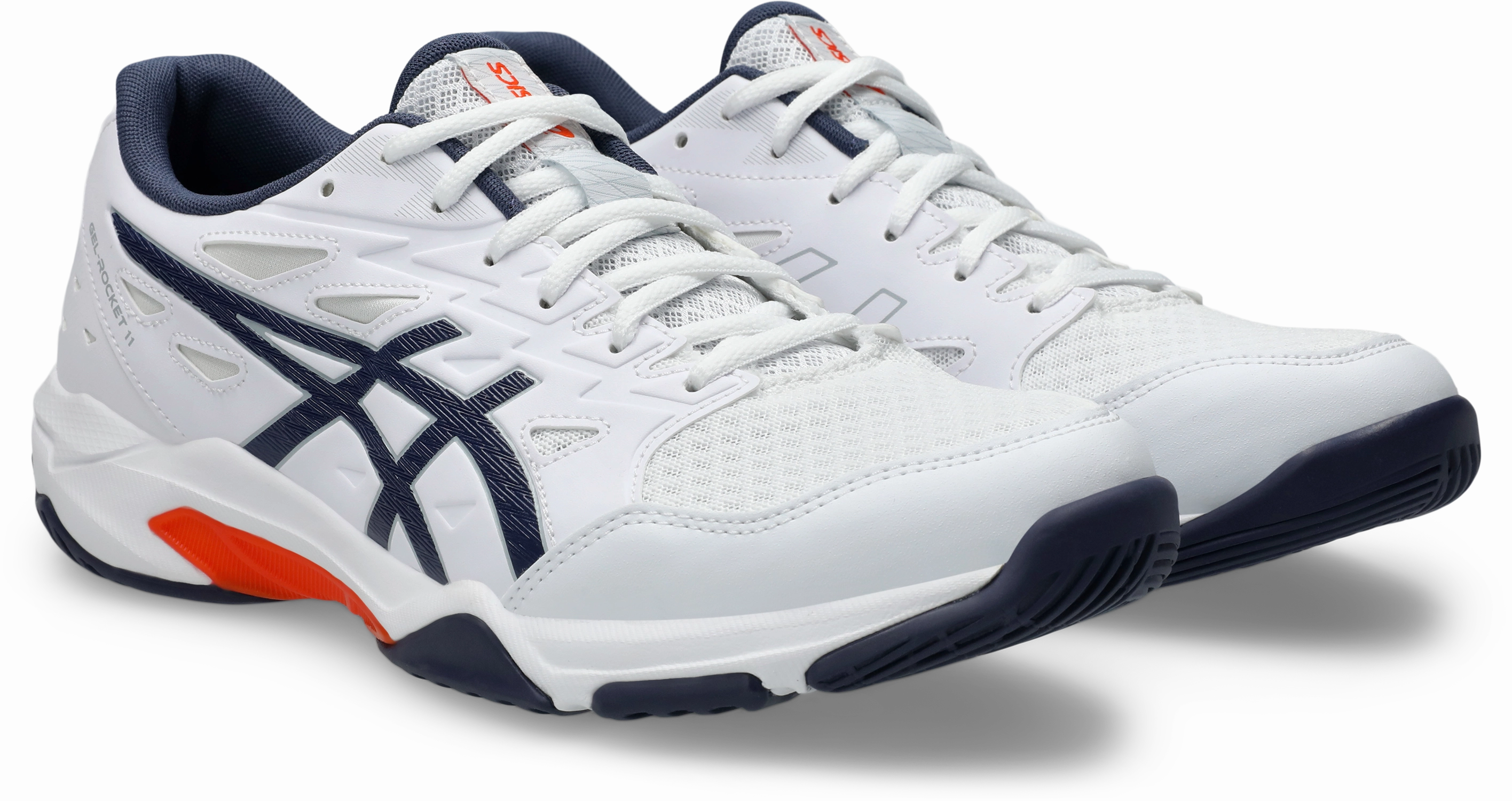 Asics Mens Gel Rocket 11 Indoor Court Shoes - White/Indigo Fog Volleyball Shoes With Good Arch Support