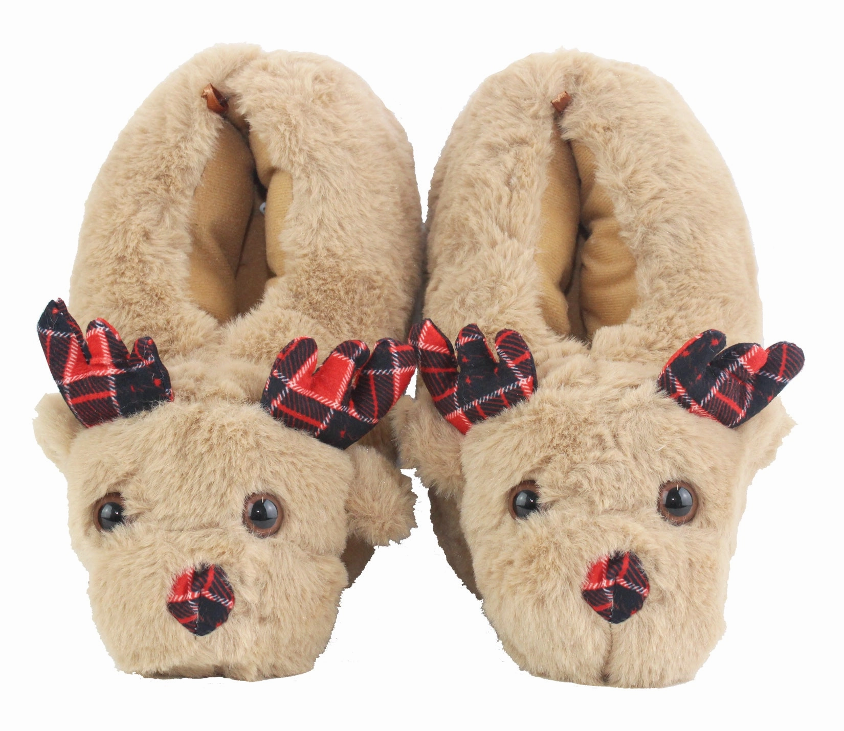 B591733 Kids Unisex Novelty Reindeer Christmas Slippers in Beige Simple Crochet Slippers For Beginners