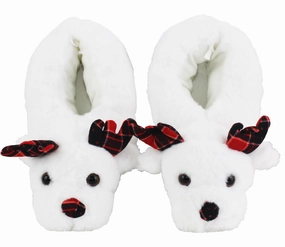 Dog With Slippers B591733 Kids Unisex Novelty Reindeer Christmas Slippers in White
