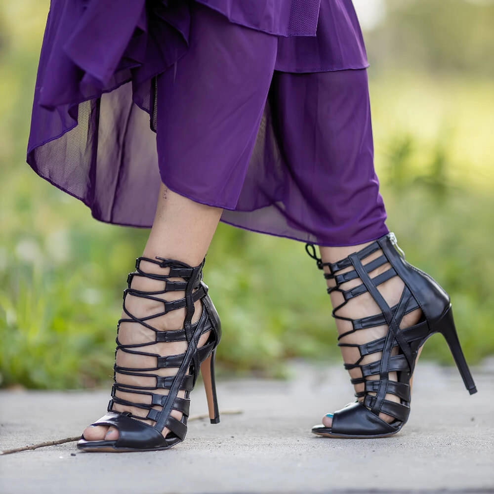 Tiyah - Strappy Open Toe Vegan Lace Up Latin Dance Shoes (Street Sole) Images Of Ladies Ankle Boots
