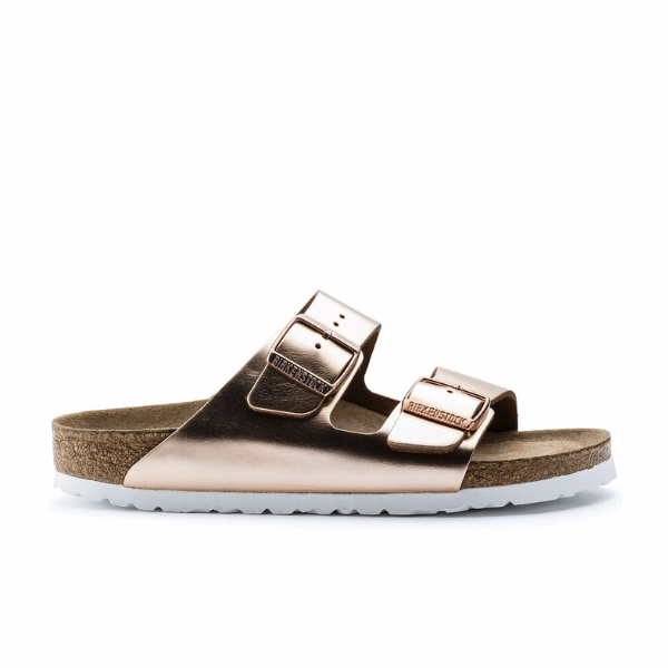 Sandals With Ankle Strap Birkenstock Women's Arizona Soft Footbed Leather White Copper