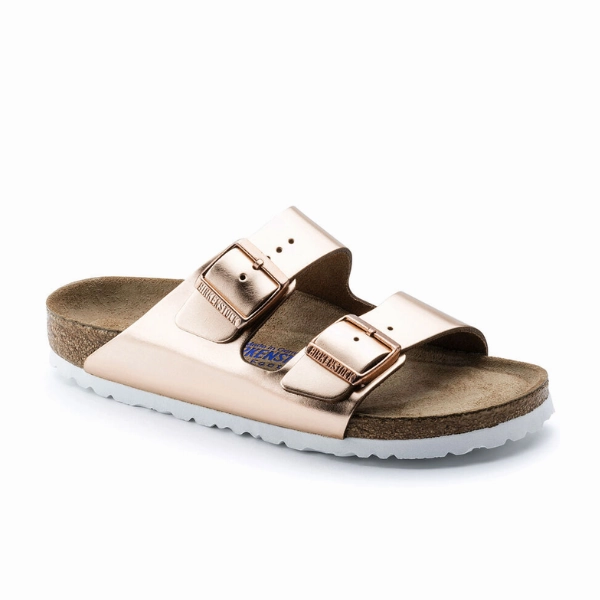 Birkenstock Women's Arizona Soft Footbed Leather White Copper Taupe Clog