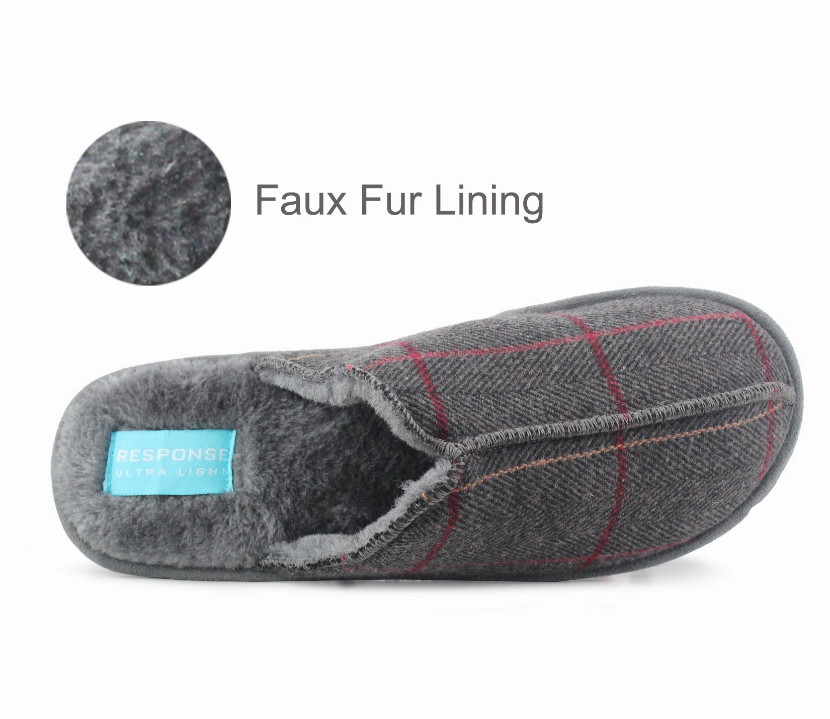 Mens Lightweight Slip On Faux Fur Lined Mules Grey Warm Winter Check Flat Backless Bedroom House Slippers The Row Slippers
