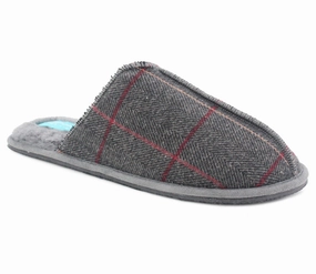 Mens Lightweight Slip On Faux Fur Lined Mules Grey Warm Winter Check Flat Backless Bedroom House Slippers Slippers Reef