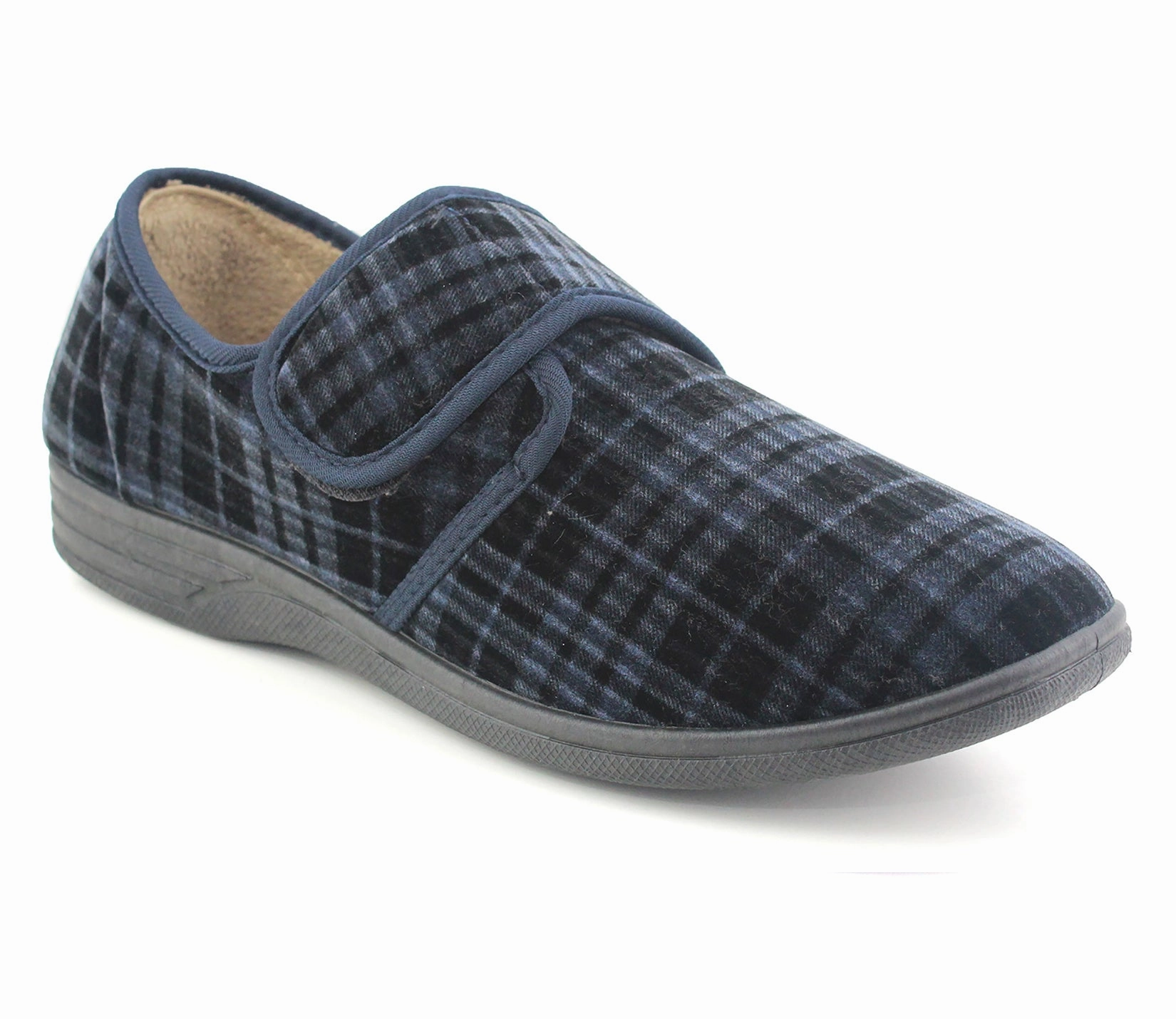 High Heeled Slippers DONALD Mens Check Memory Foam Slippers in Navy