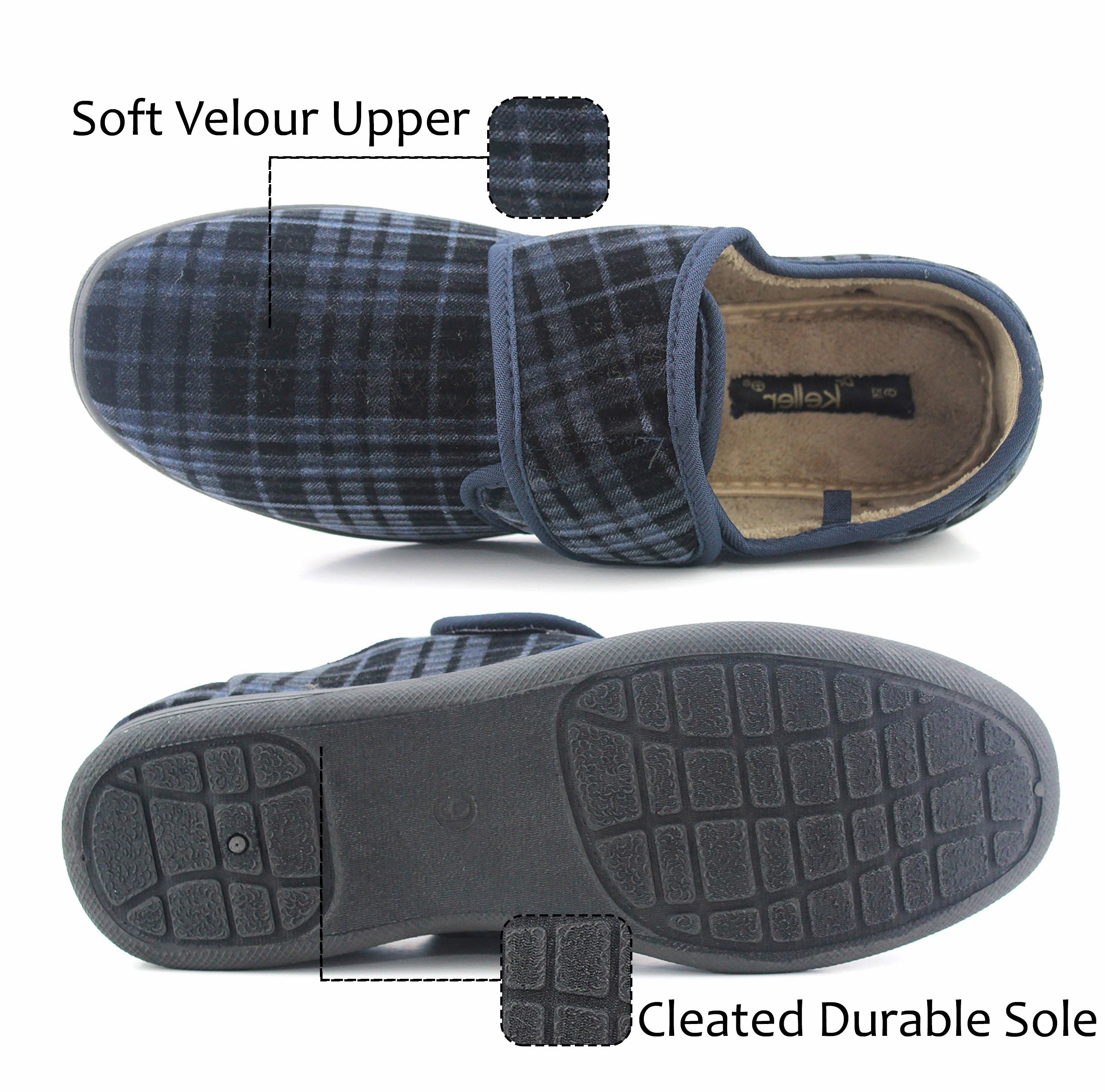 DONALD Mens Check Memory Foam Slippers in Navy Iron Man Slippers