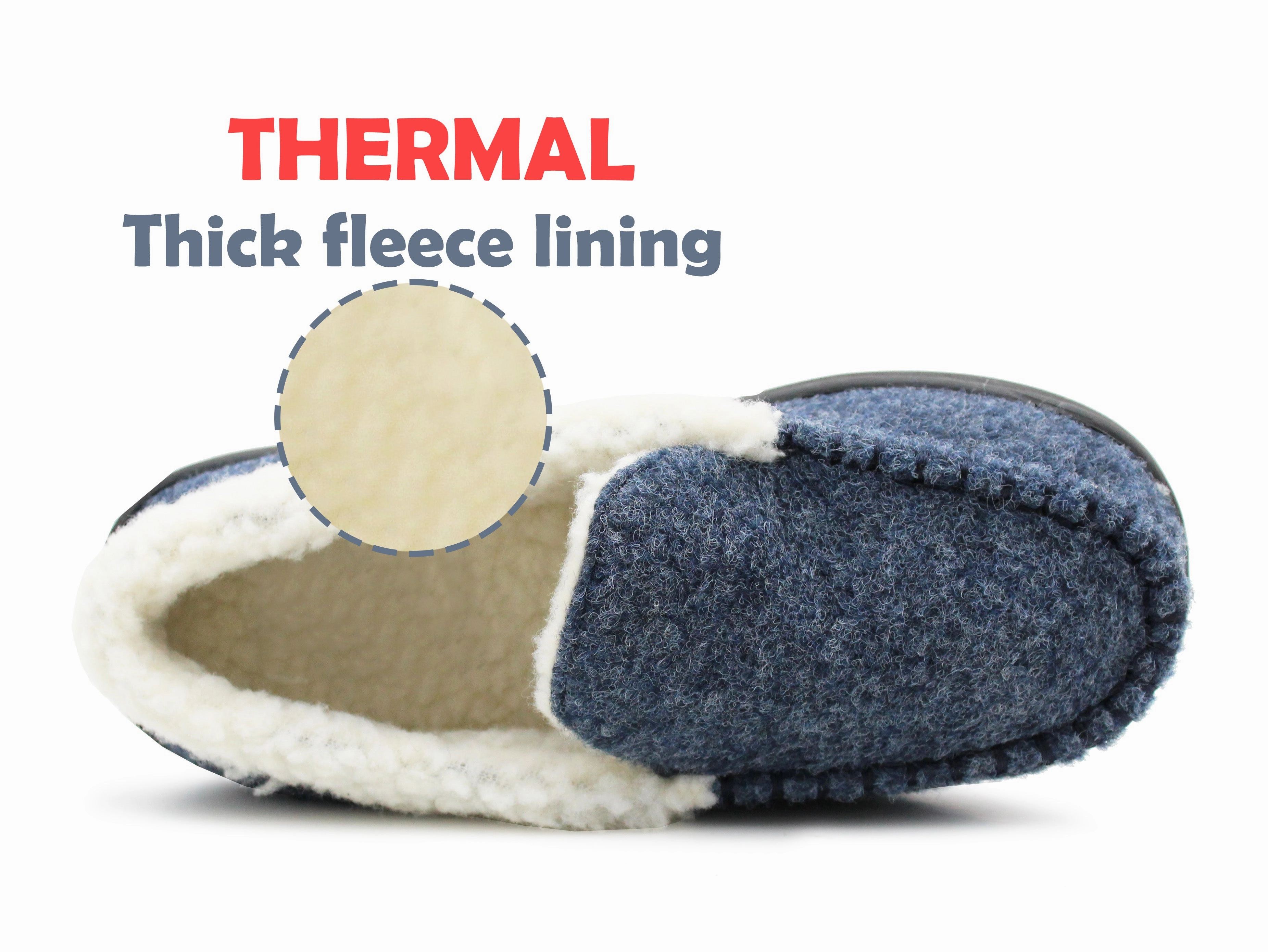 Boys Kids Warm Lined Slippers Navy Blue Thermal Fleece Lined Winter Slip On House Shoes Slippers Oakleaf