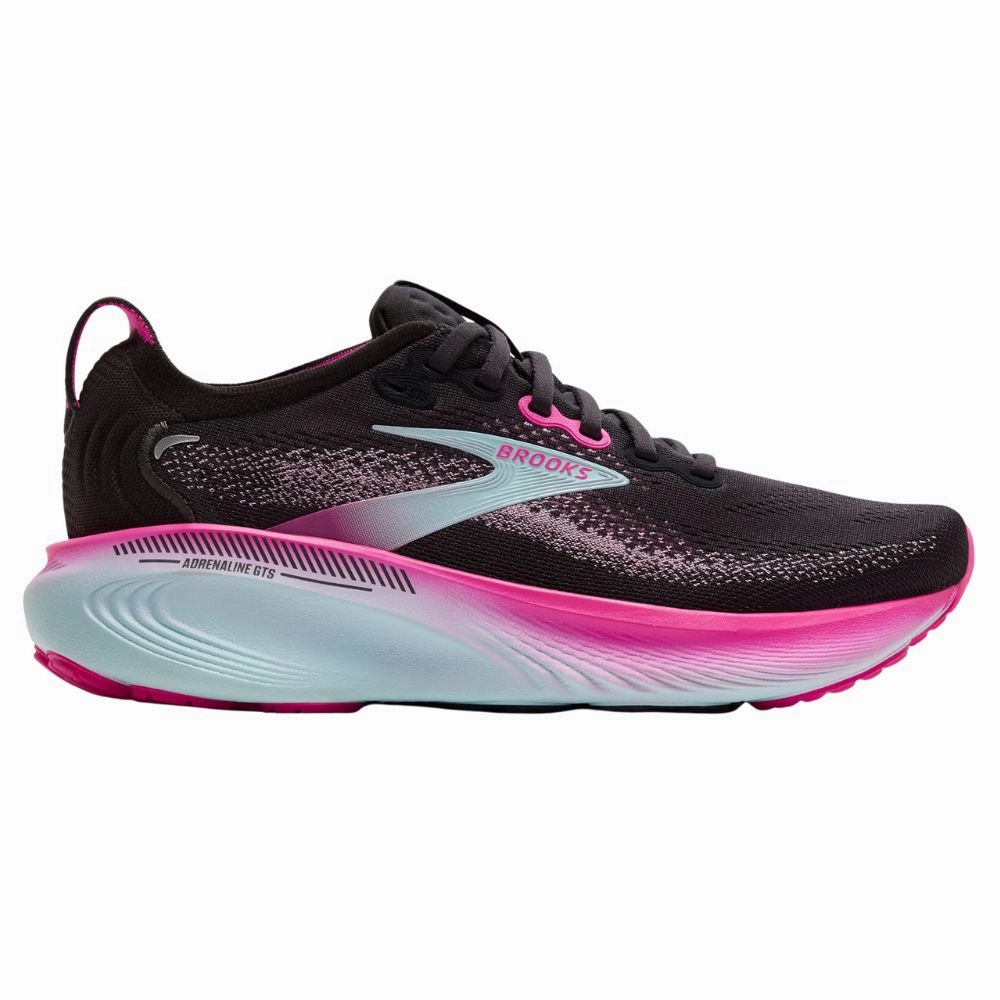 Brooks Adrenaline GTS 25 Black/Cyber Pink/Iced Aqua Running Shoe (Women's) Training Shoes Flat Sole