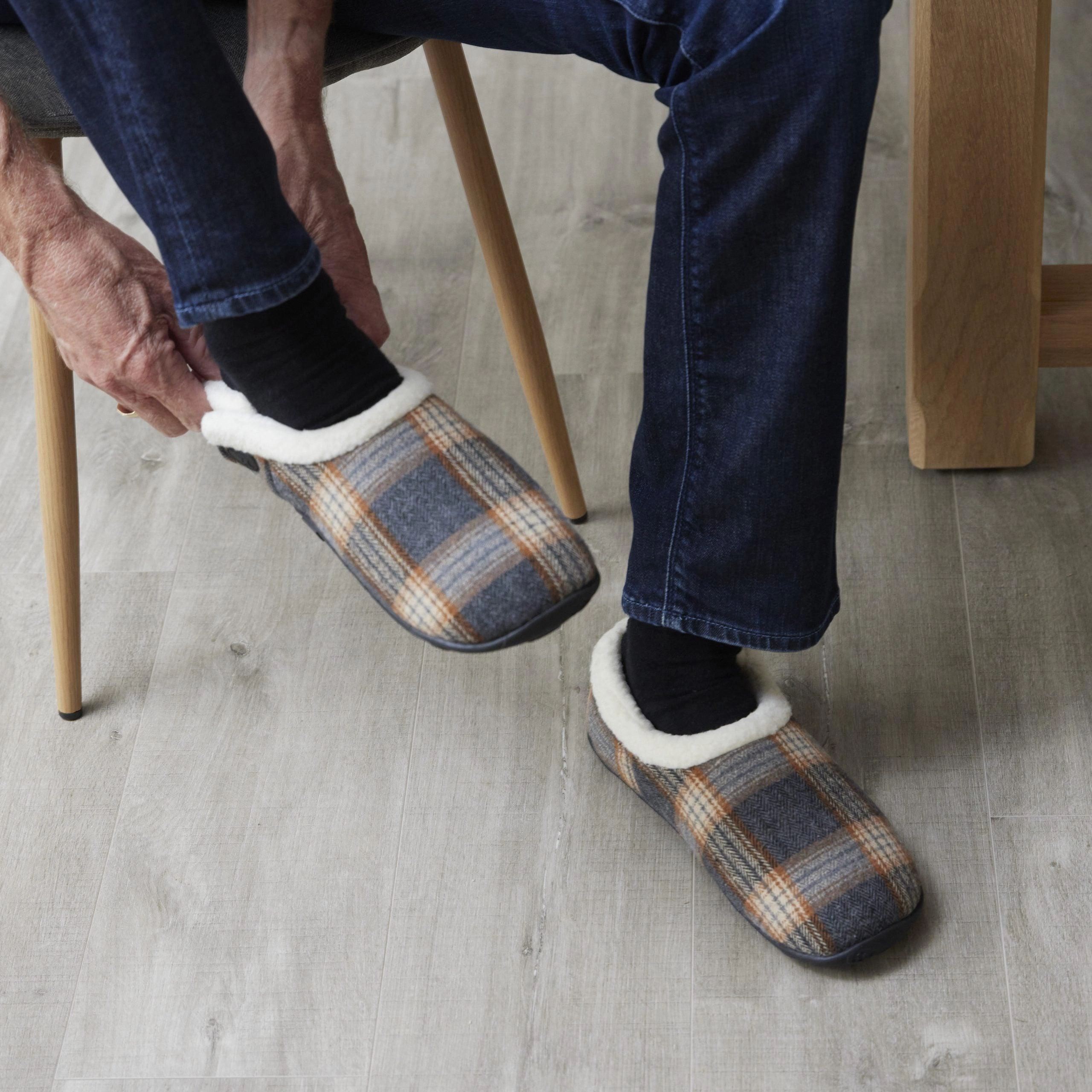 Bruce - Grey Rust Check Men's Slippers Highland Originals Slippers