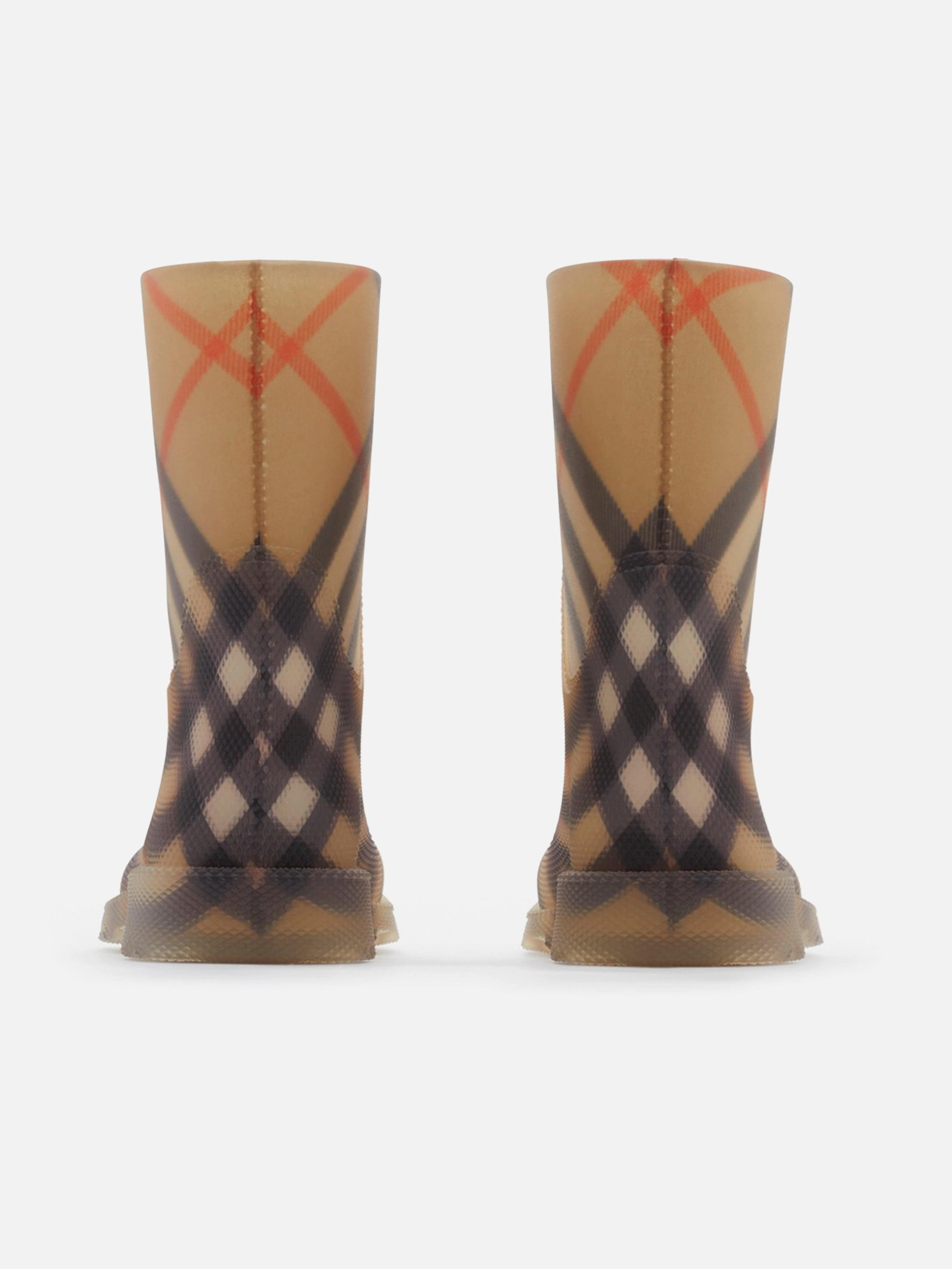 Burberry Kids Check Rubber Marsh High Boots in Beige Flat Bottom Work Boots