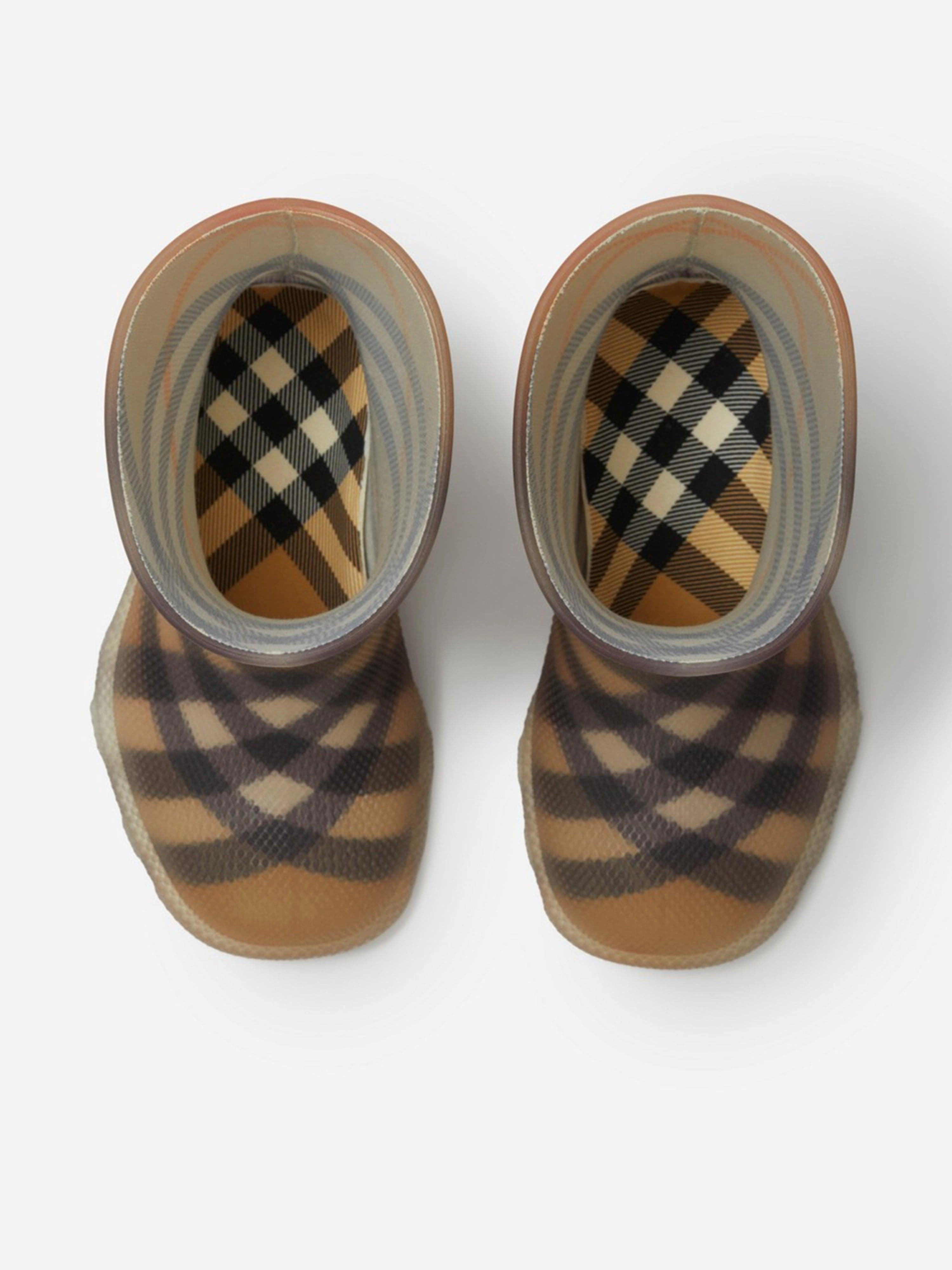 Burberry Kids Check Rubber Marsh High Boots in Beige Boots Made In The Usa