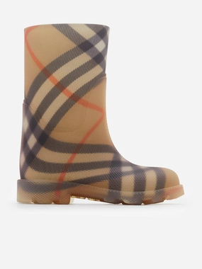 Burberry Kids Check Rubber Marsh High Boots in Beige Over The Thigh Boots
