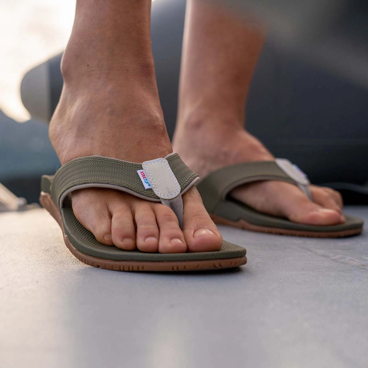 XTRATUF Ladies Auna Olive Green Slip Resistant Sandal AUNW300 Elephant Flip Flops