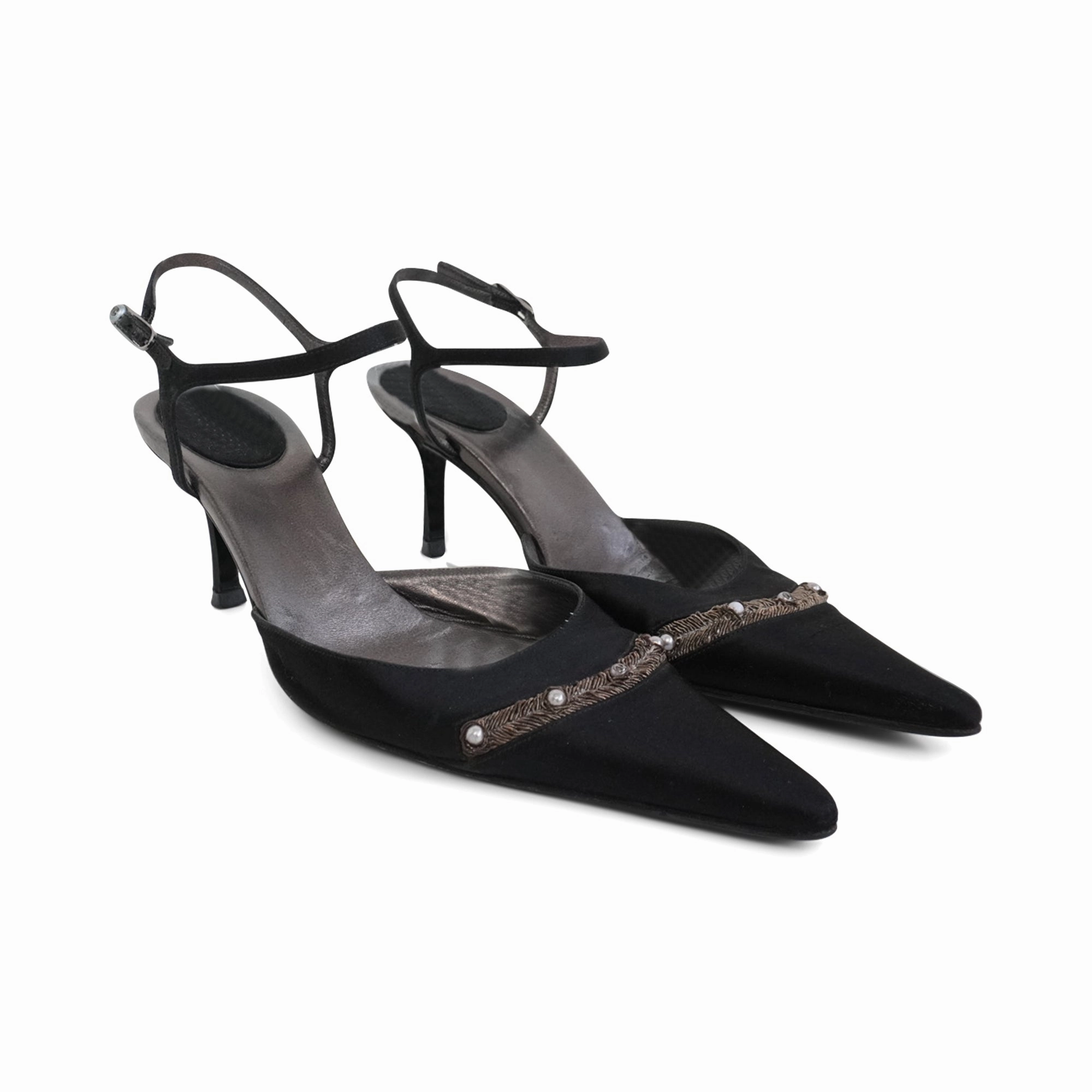 Low Taupe Ankle Boots Chanel Vintage Satin Heels - Women's 39