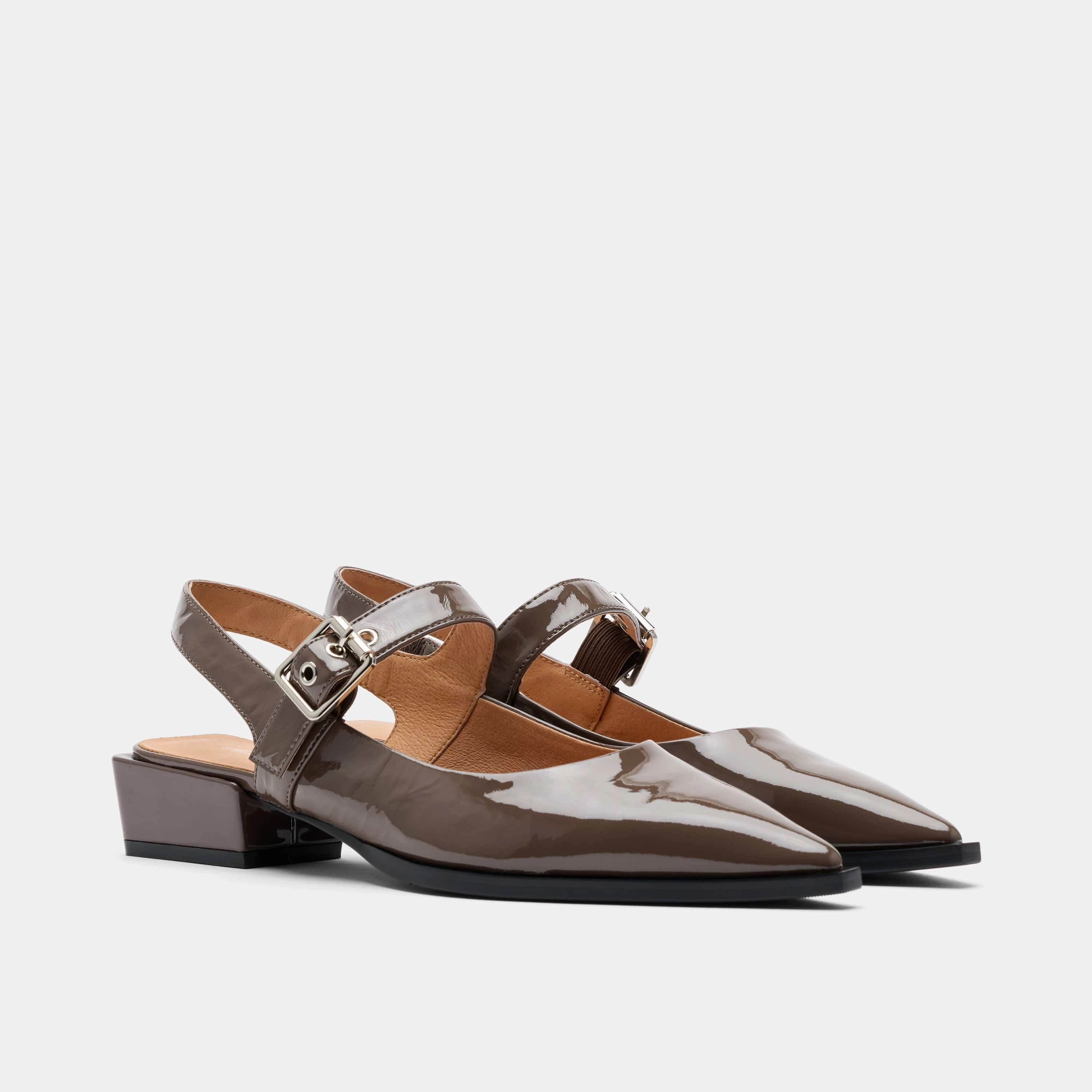 Chelsea Taupe Patent Leather Slingback Block Heels Chelsea Boots Combat