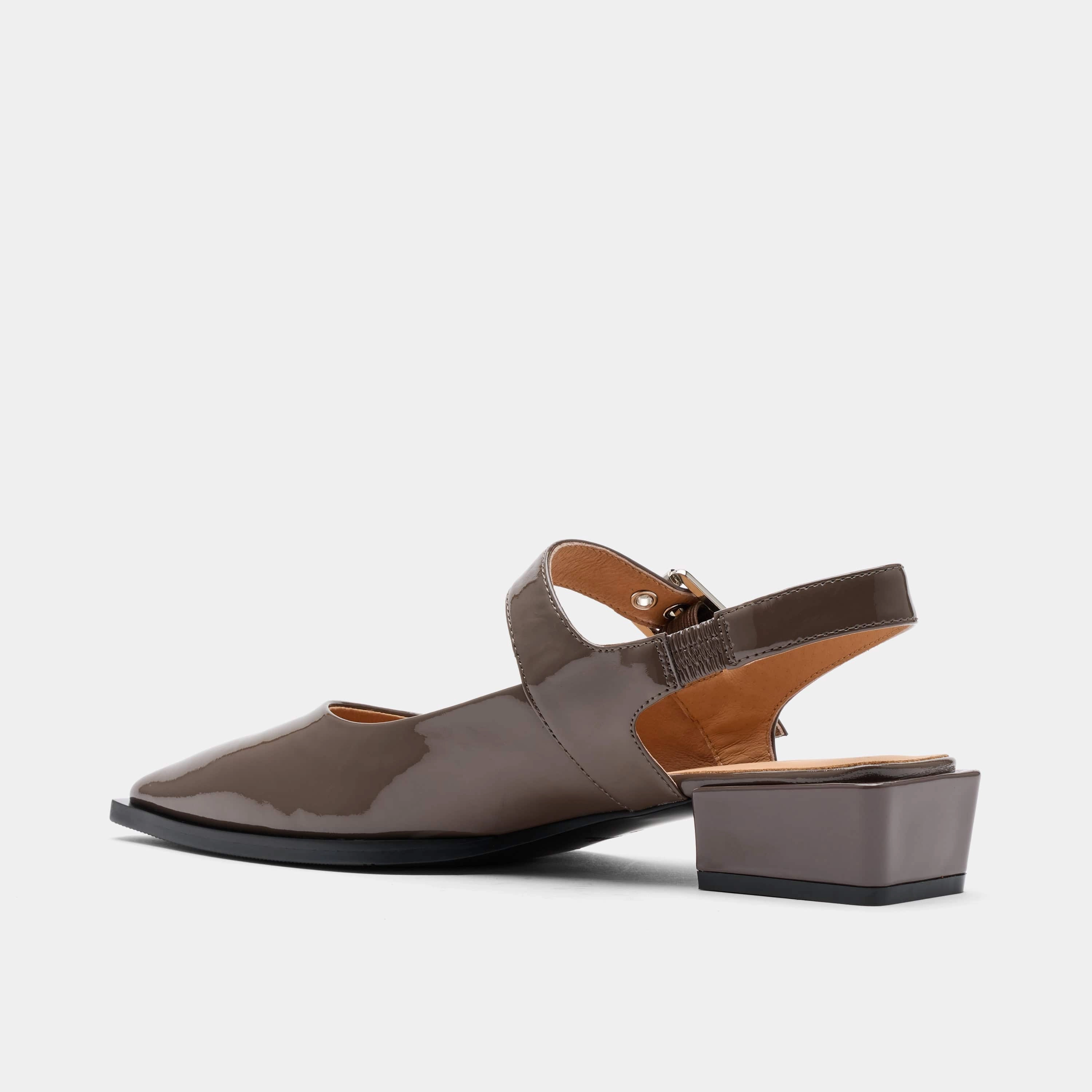 Chelsea Taupe Patent Leather Slingback Block Heels Chelsea Boots Square Toe