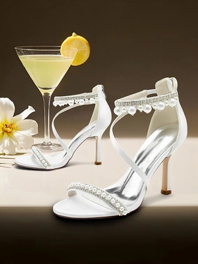 Ankle Boots Summer Dress Chic Pink Party Strap Satin  Heels Ankle Pointed-Toe