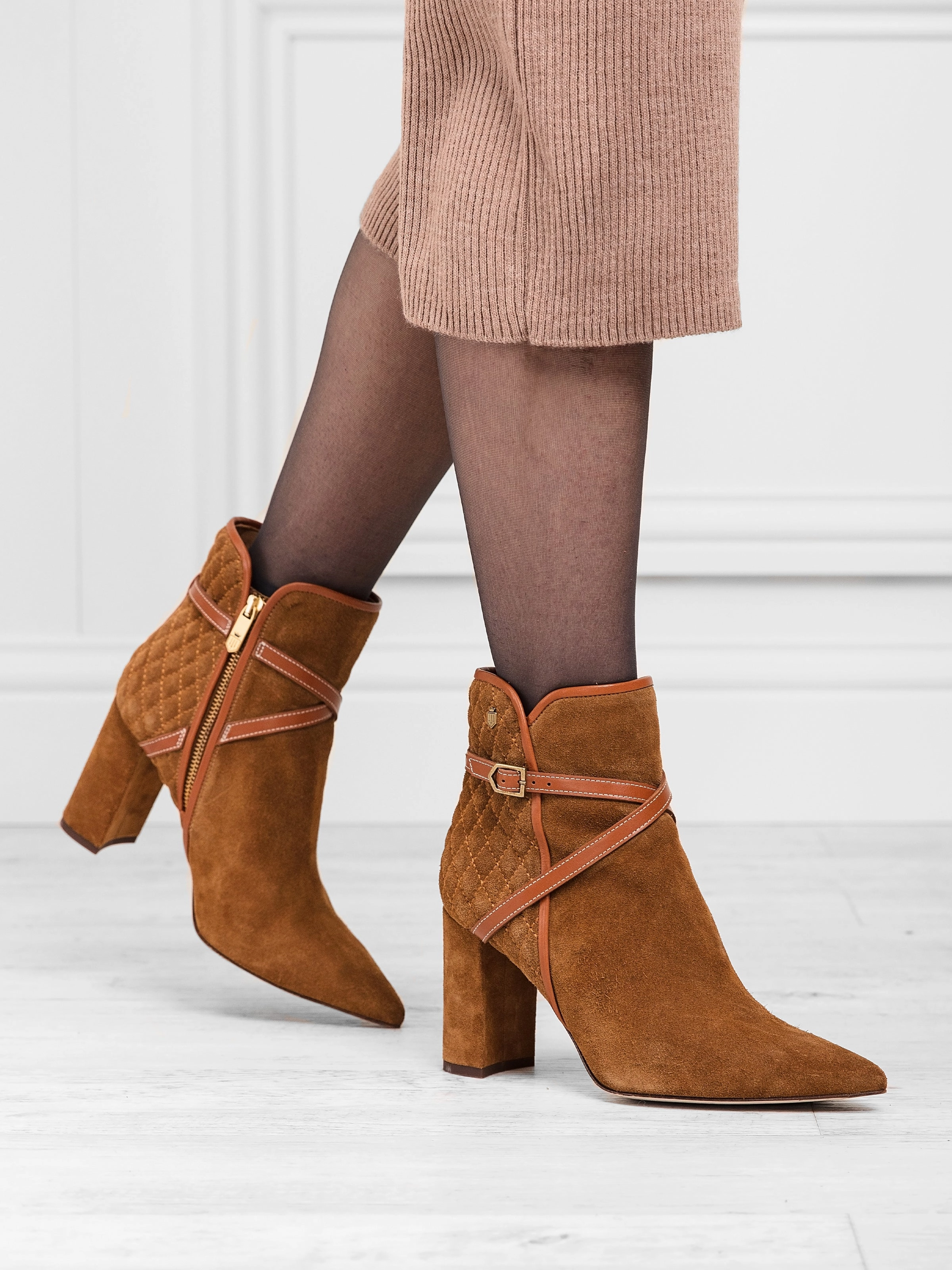 Ankle Leopard Boots Chiswick - Quilted Tan Suede