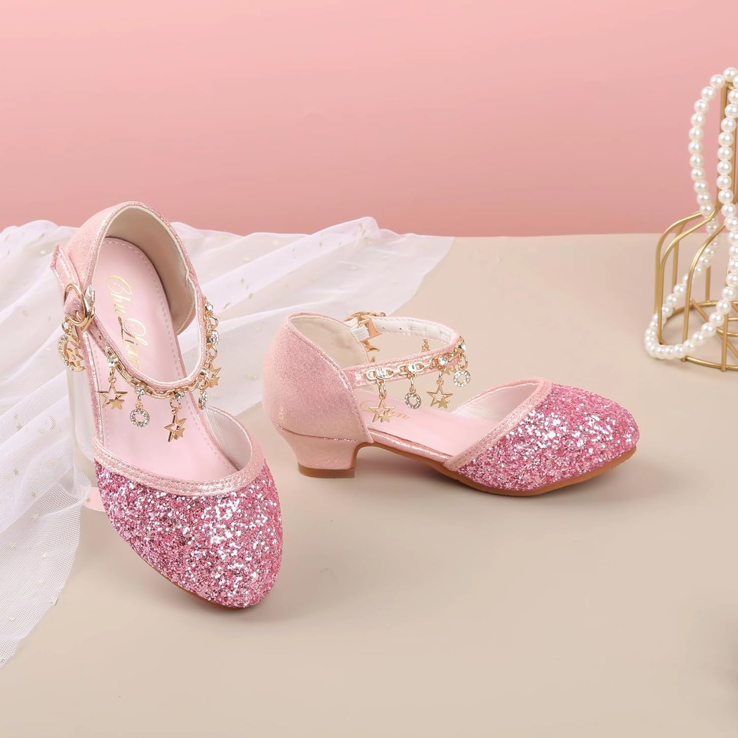 ChuLian Girls Dress Shoes Glitter Sequins Princess Low Heels Party Dance Shoes Party Wedding Flower Girls Sandals Asics Djokovic Tennis Shoes