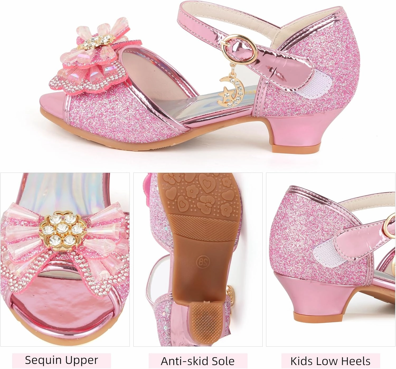 ChuLian Girls Dress Shoes Princess High Heels Sparkly Bow Dress Sandals Party Wedding Flower Girls Shoes Toddler Little Big Kid Asics Blue Wrestling Shoes